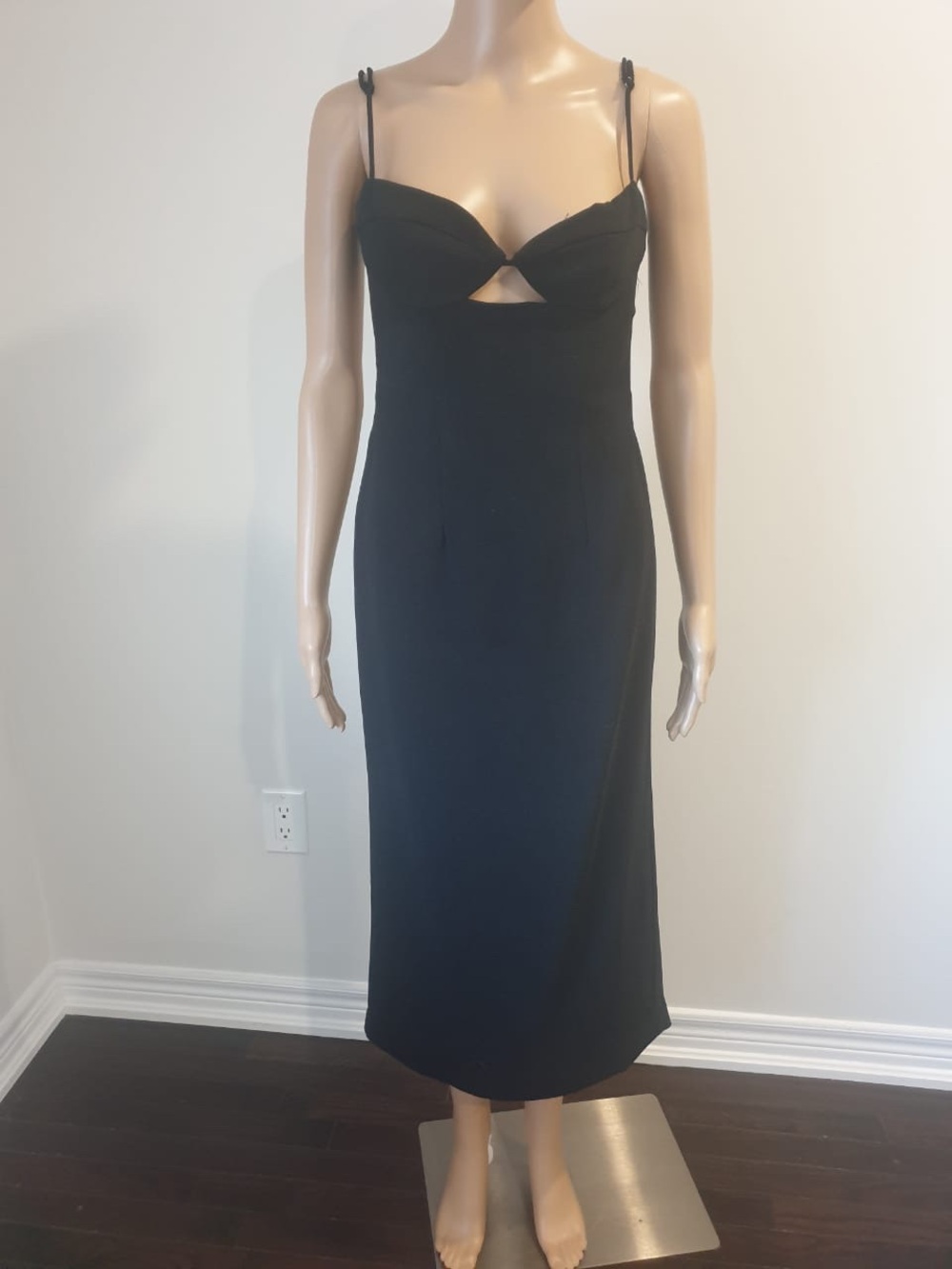 Bardot Black Midi Slip Dress with Front Twist Cutout